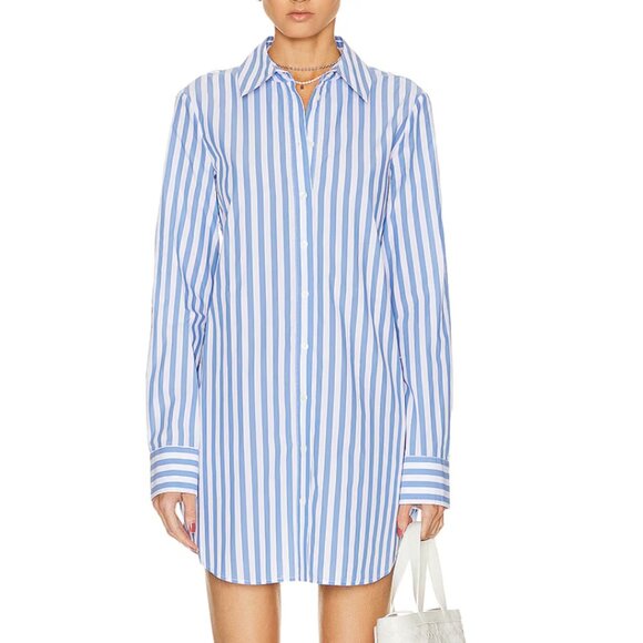 NWT STAUD Alita Tunic Shirt Dress Medium Blue White Stripe Causal - Picture 4 of 11